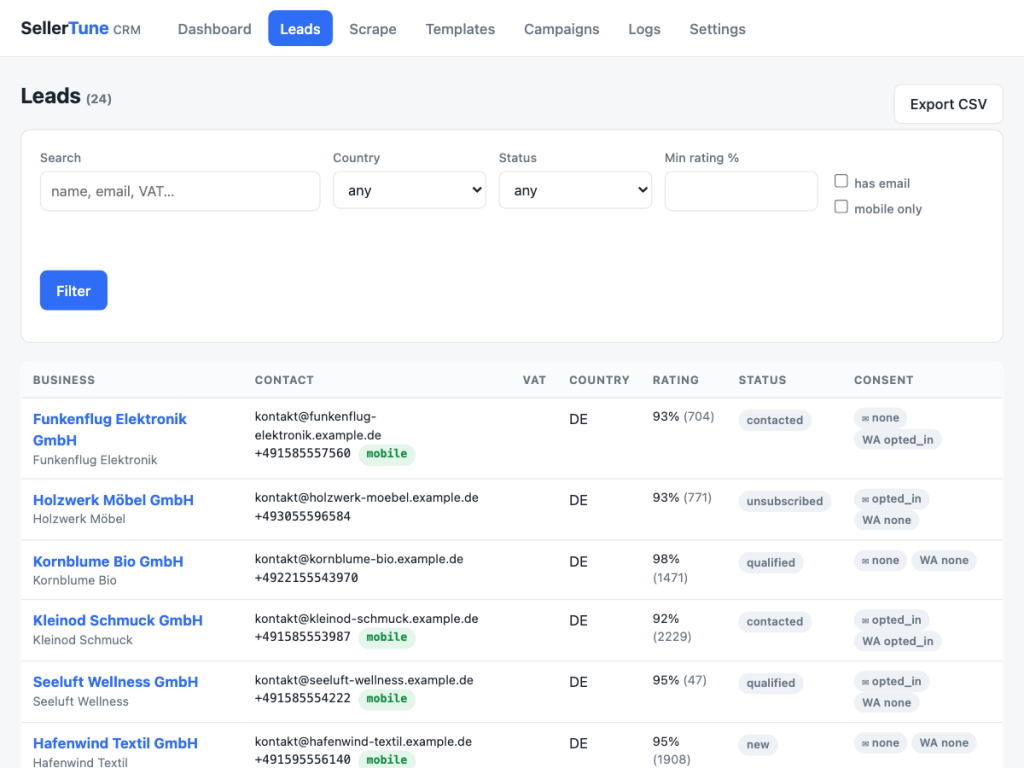 SellerTune CRM — Custom Software · CRM by SynthCoder